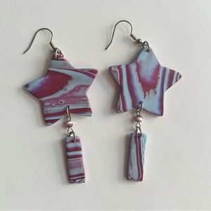 Handcrafted Pink and Light Blue Star Dangle Earrings